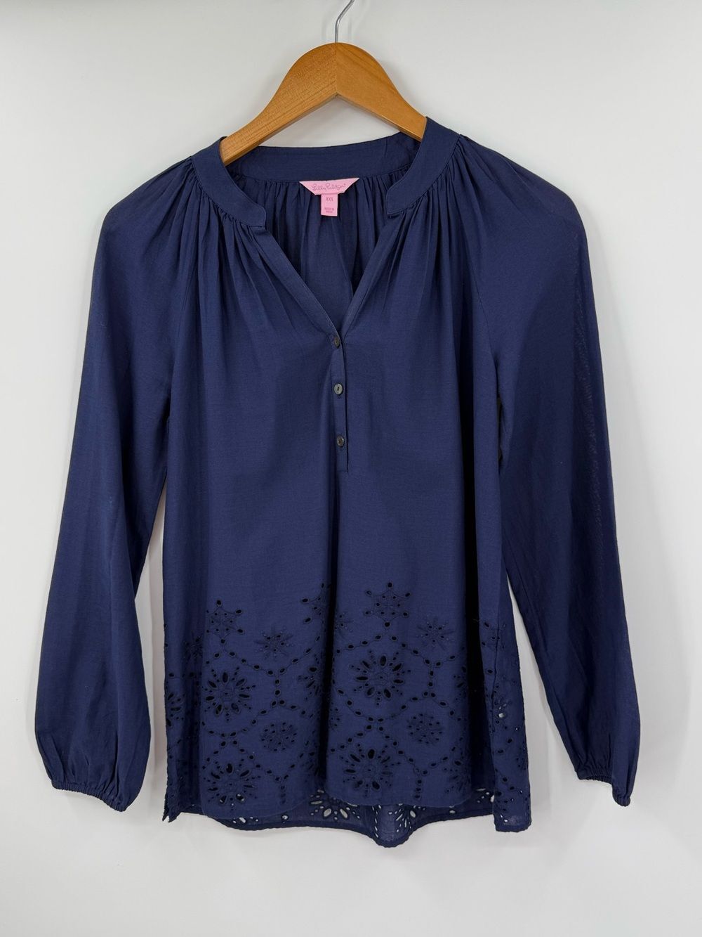 Lilly Pulitzer Eyelet Hem Popover Blouse | Navy | XXS